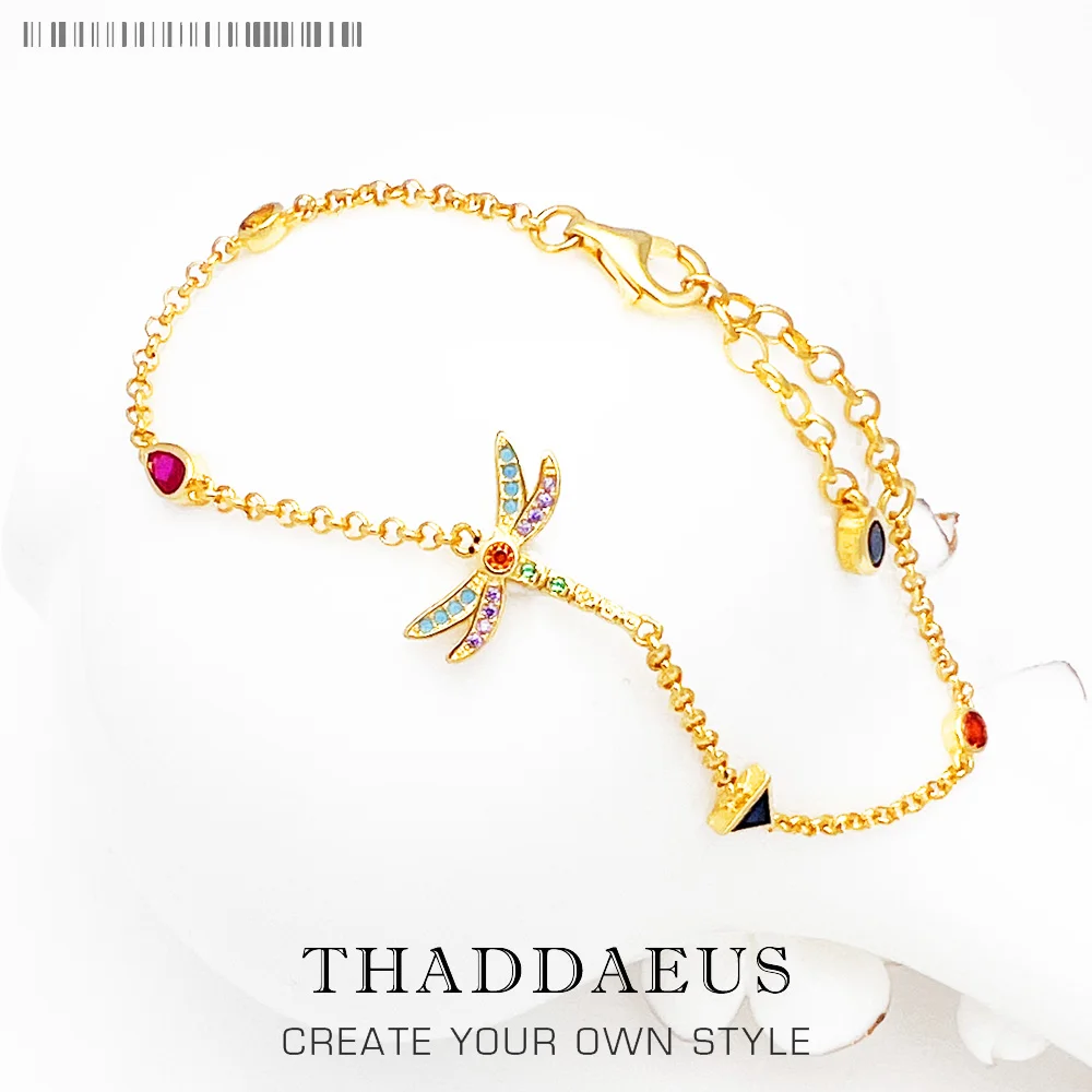 

Bracelet Gold Plated Colorful Dragonfly Summer New Link Chain 925 Sterling Silver Jewelry Bohemia Gift For Women