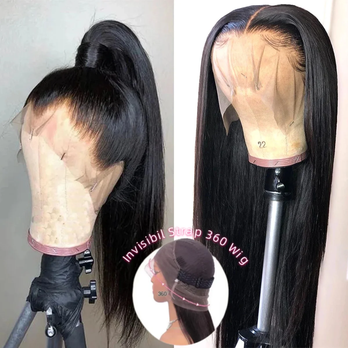 

360 HD Transparent Lace Front Wigs Human Hair Human Hair Wig Bone Straight 200% Density Human Hair Wig With Drawstring For Women