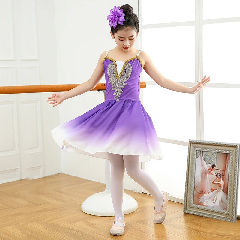 Vestido largo de Ballet para niños y adultos, tutú de baile moderno, ropa de actuación para niños, falda de Ballet para practicar, ropa esponjosa