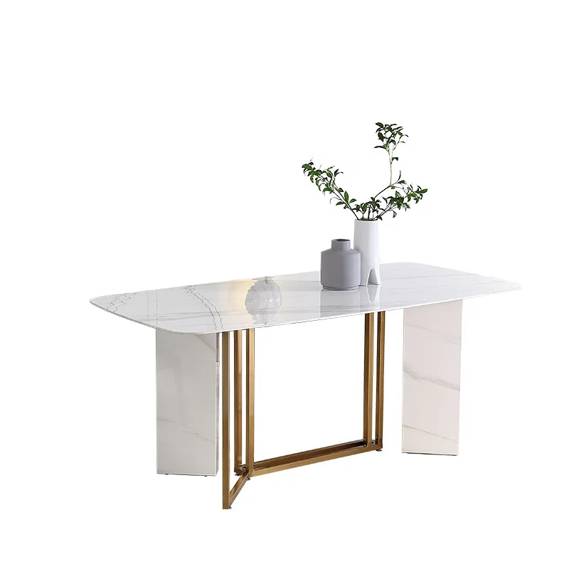 AA Light luxury glossy slate dining table small household rectangular metal dining table