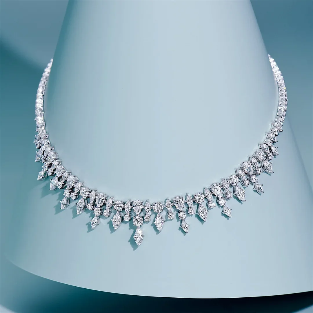 Water Drop Necklace S925 Silver Three Ways To Wear Removable Pendant Simulation Drill Collarbone Chain