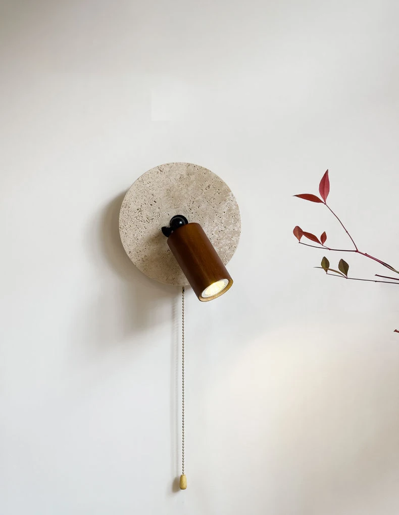 Natural Stone Wood Wall Lamp With Switch Sconce