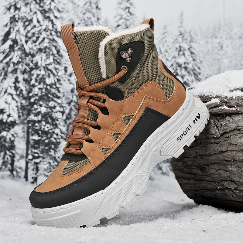 

Men's Winter Northeast Snow Boots - New Shearling Leather Cotton Boots,Fleece-Lined Thickened Warm Waterproof Anti-Slip Footwear