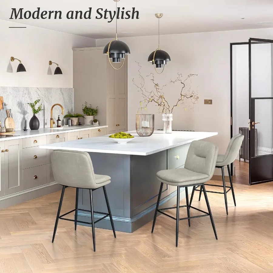 Sgabelli da bar Set di 3 sgabelli da bar imbottiti ad altezza bancone a doppio strato per sgabelli da bar in ecopelle con schienale e F