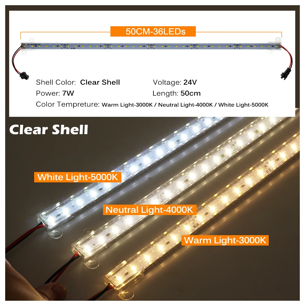 24V LED Tube Set 50cm 36LEDs High Brightness 7W SMD2835 3000K 4000K 6000K For Kitchen Display Cabinet