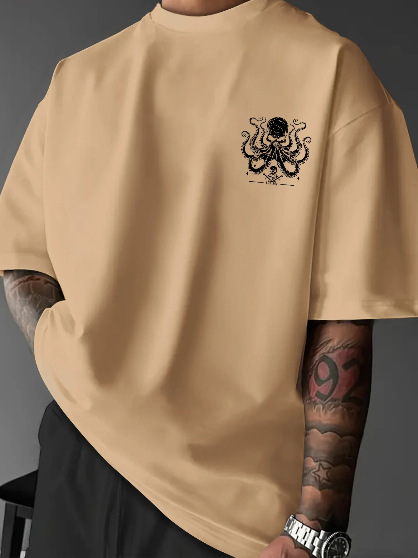 Neues Vintage Piraten-Oktopus-Schädel Grafik-Print T-Shirt für Männer, Locker Geschnittenes Streetwear Kurzarm-Oberteil S-XXL – Detail 7