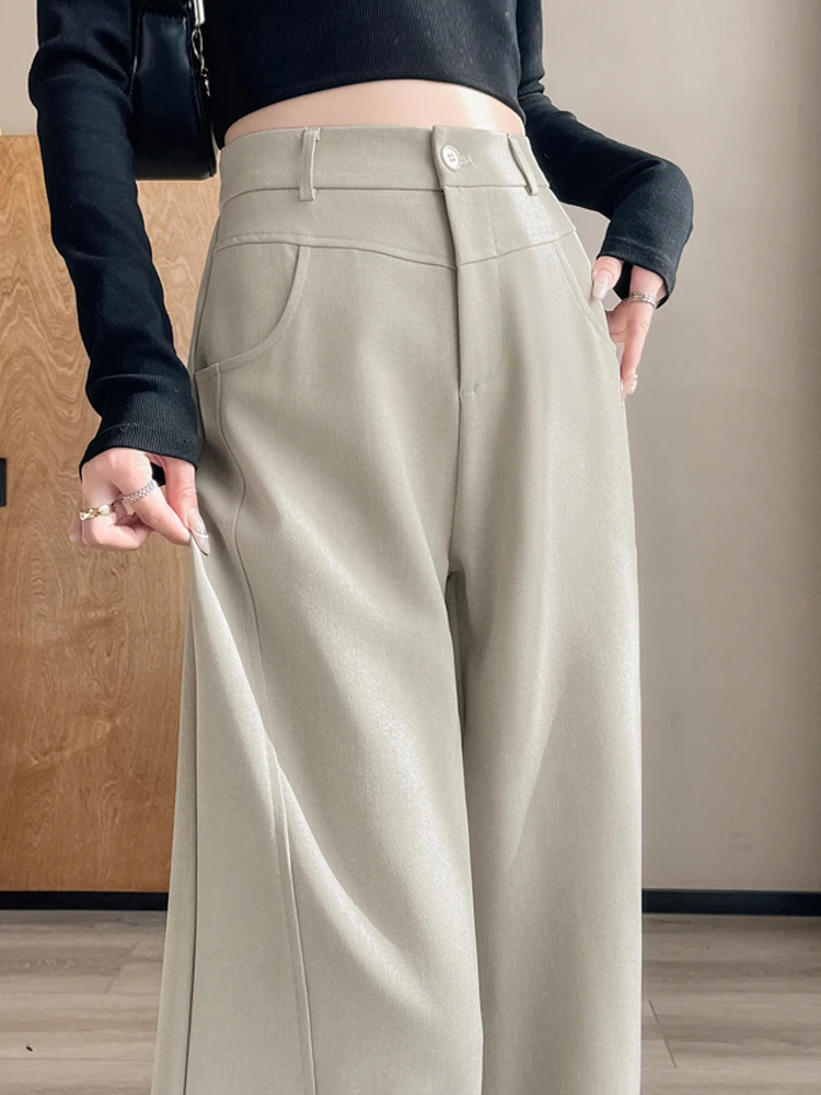 

Elegant High Waist Wide Leg Pants Women's Spring Autumn Straight Cut Loose Slimming Casual Floor Length Trousers