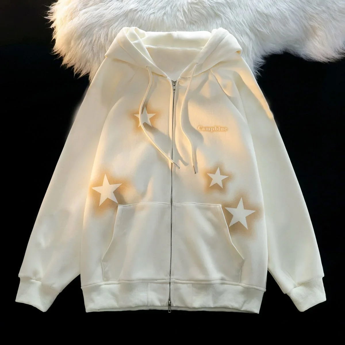 새로운 핫 레트로 그래피티 스타 프린트 후드 지퍼 코트 컬렉션 봄 가을 캐주얼 패션 트렌드 다용도 레이지 윈드