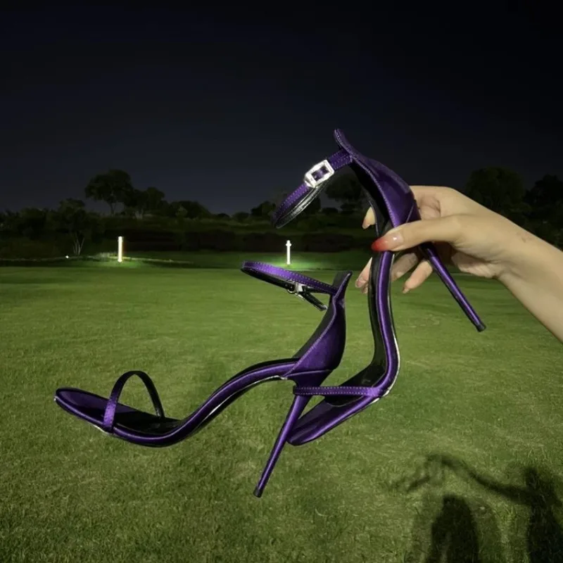Fashion Woman Sexy  12cm Sandal Ankle Strap High Heels Purple Party Nightclub Show Pointed Toe Slingback Ladies Shoes image 2