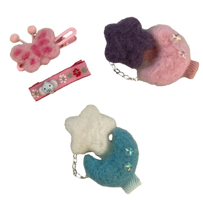 

Star Hair Barrettes Teens Duckbill Hairpin Moon Wool Felt Hair Clip 15UB