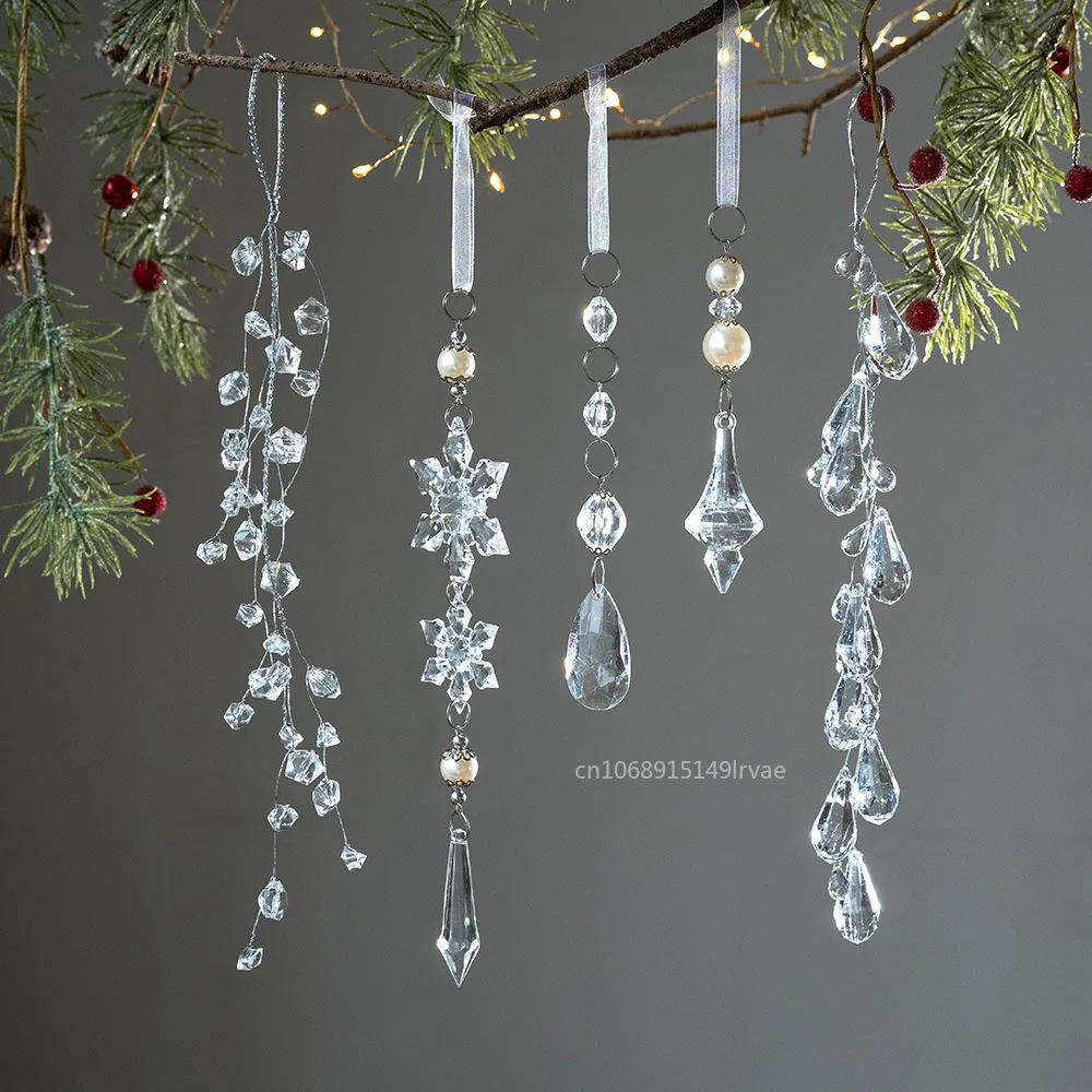 Christmas Tree Decorations Christmas Snowflake Pendant Acrylic Transparent Snowflake Ice Crystal Shape Hanging Drop Xmas Gifts