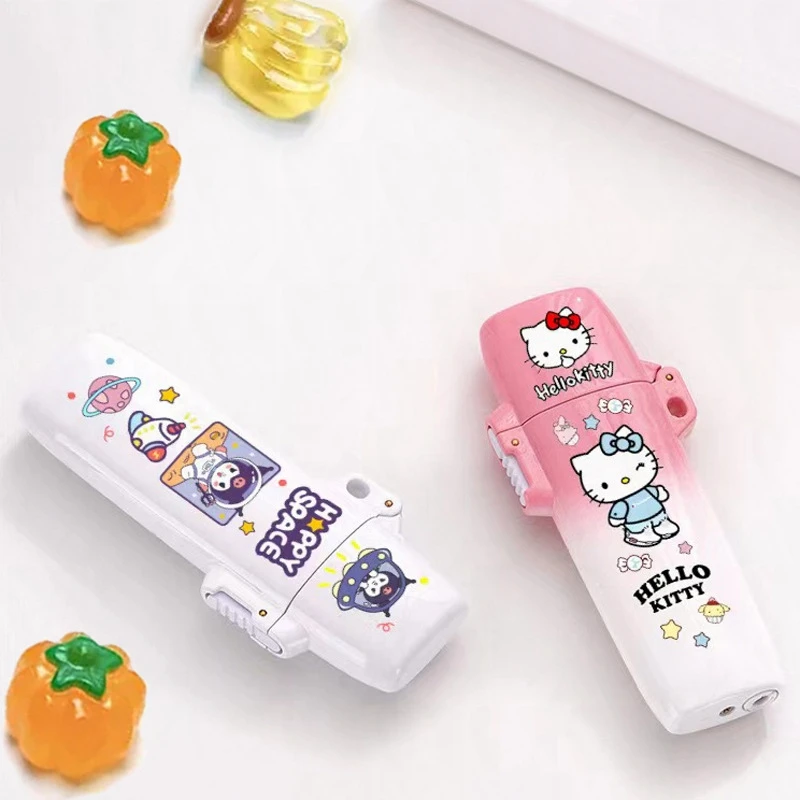 2025 Cartoon Hello Kitty Pink Flame Gas Lighter,Cute MyMelody Kuromi Cinnamo Sanrio Windproof Lighters,Couple Gifts Funny Toy