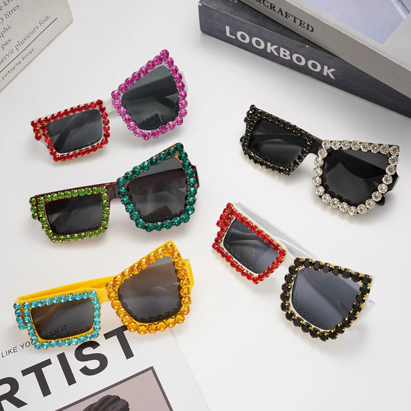 

New Asymmetrical Square Glasses Men's Handmade DIY Diamond Inlaid Sun Glasses Women's Exaggerated Dance Party Cool Sunglasses