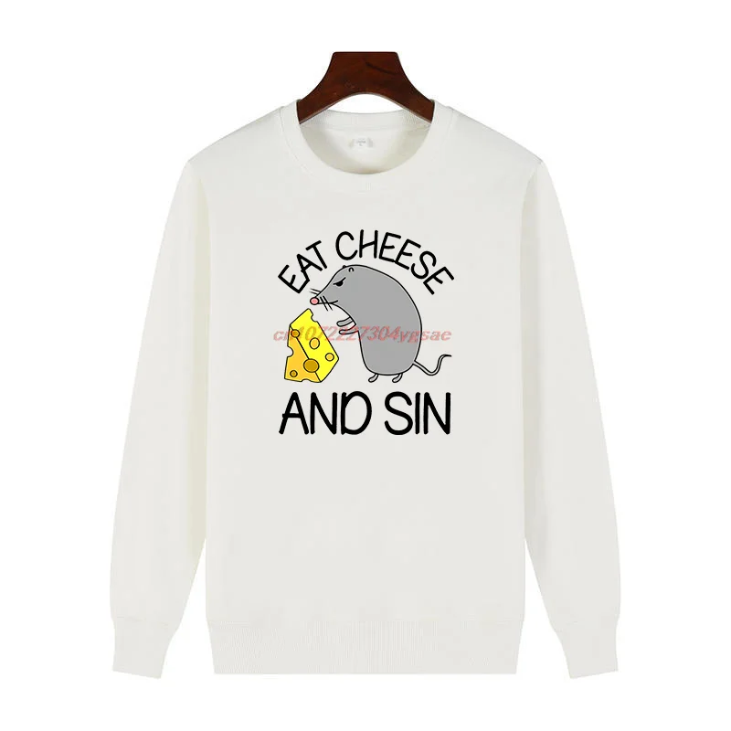 

Свитер с забавным принтом Eat Cheese And Sin, флисовый пуловер с круглым вырезом, подходит для всех возрастов, новые толстовки, зимний свитер