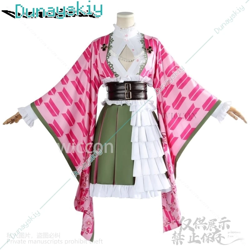 Kanroji Mitsuri Anime Dämon Mörder Cosplay Kostüm Für Frauen Mädchen Erwachsene Halloween Weihnachten Kimono Lolita Kleid Perücken Angepasst