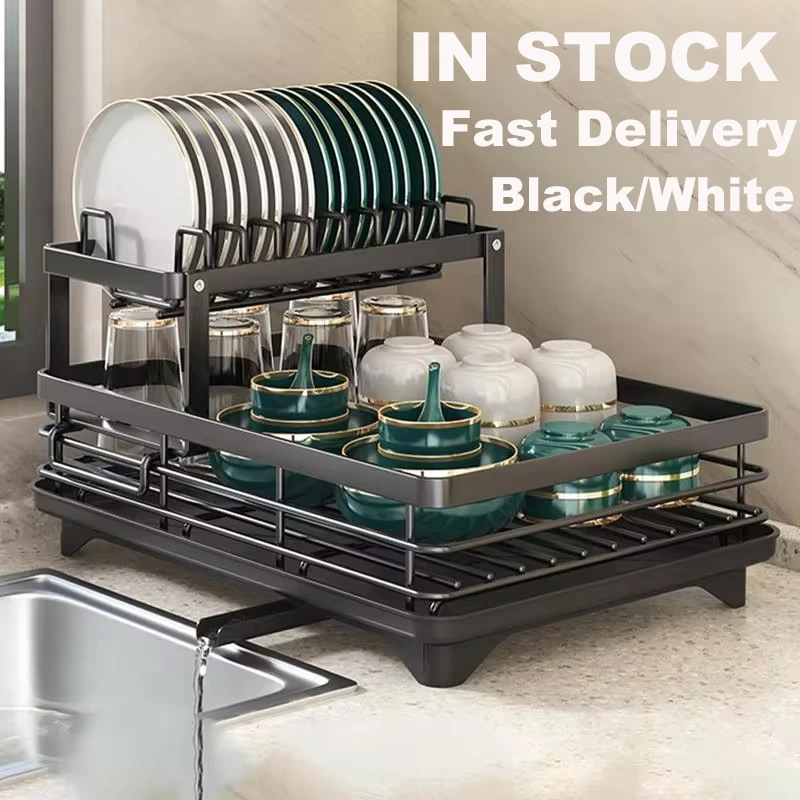 

Black/White Dish Drying Rack Kitchen Carbon Steel 1-2 Tier Plates Organizer Dish Bowl Drainer Storage Rack Kitchen Utensils new