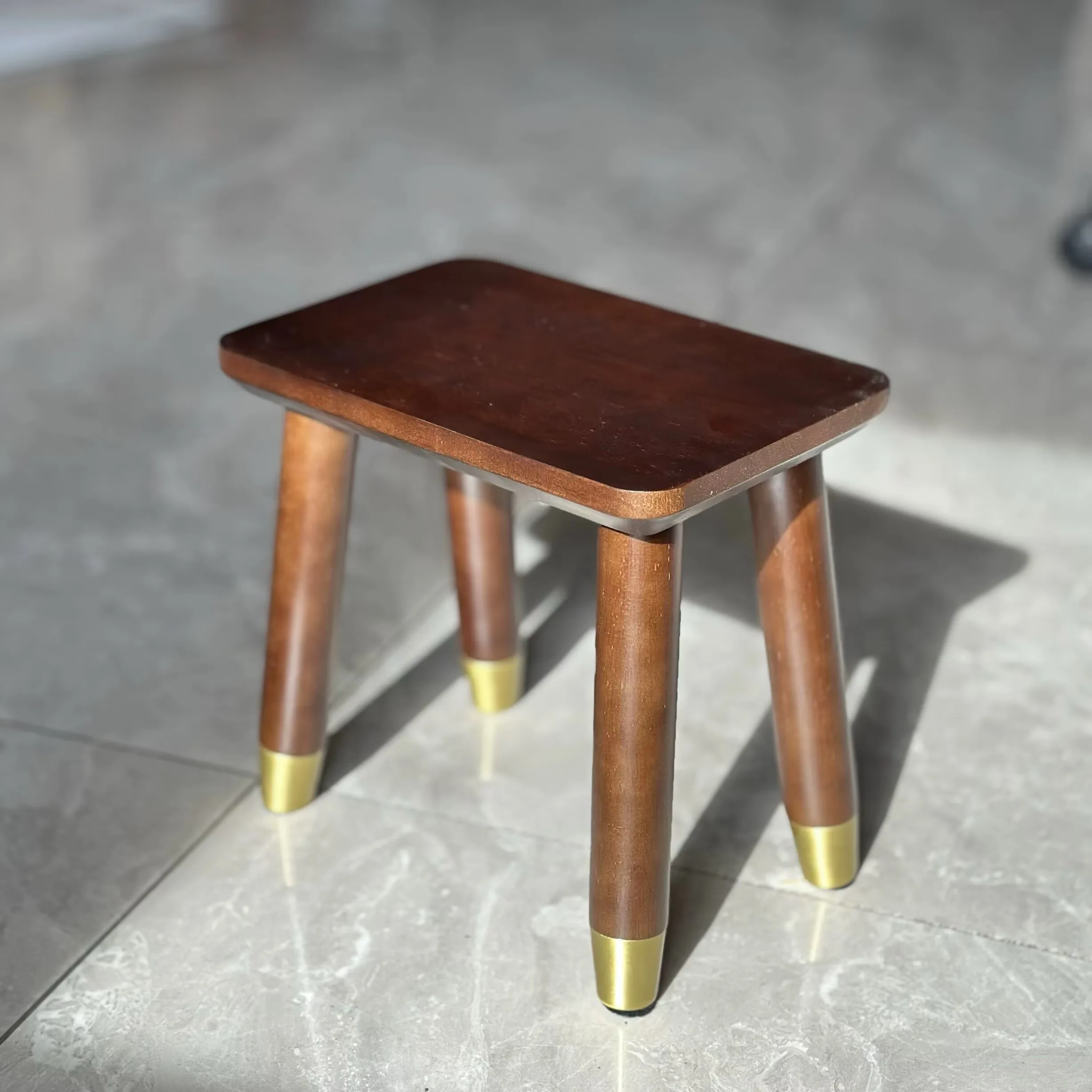 Black walnut copper foot small stool shoe changing stool solid wood portable stool luxury stove boiling tea stool Footrest Ottom
