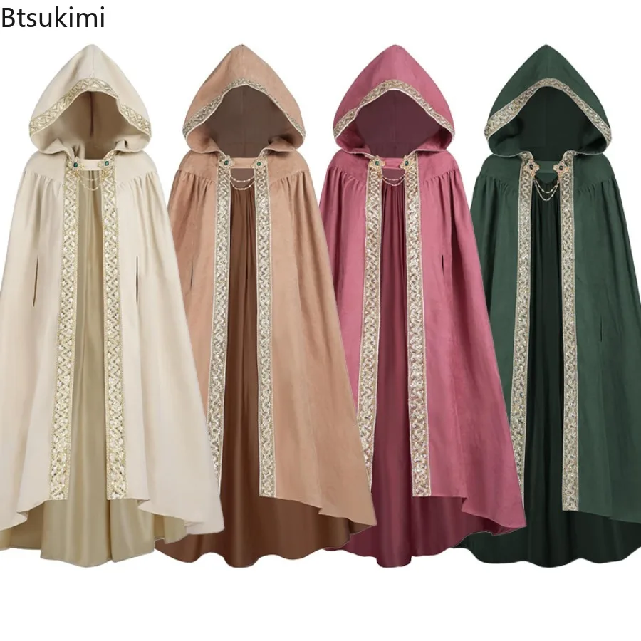 Manteau à capuche rétro pastoral avec bordure en ruban, style médiéval et Renaissance, en dentelle, pour Halloween, costume d'anime, fête de carnaval, cosplay