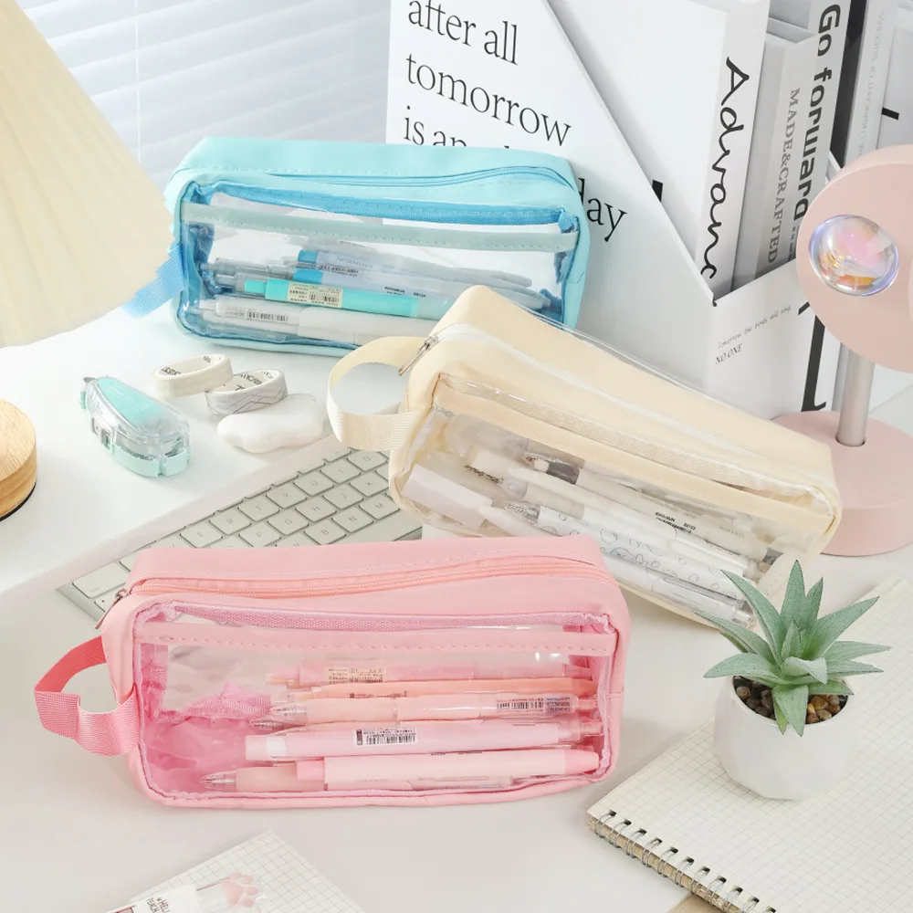 Transparent Pencil Case Pen Bag Simple Layer Storage Pouch for Stationery School Makeup F7619