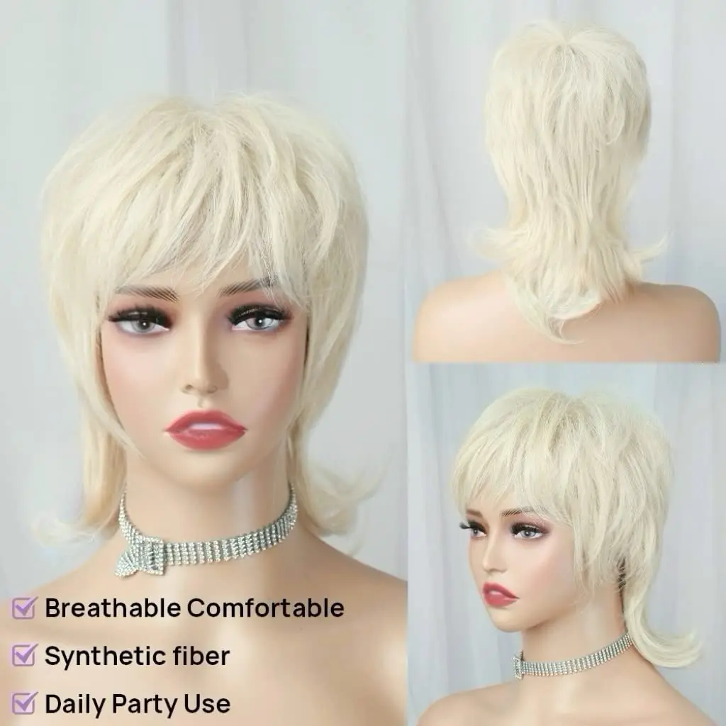 12 inch Synthetic Pixie Cut Wig With Bangs Curly Black Blonde  Natural Fake Hair  Wigs For Women Daily Party Cosplay Costume Use