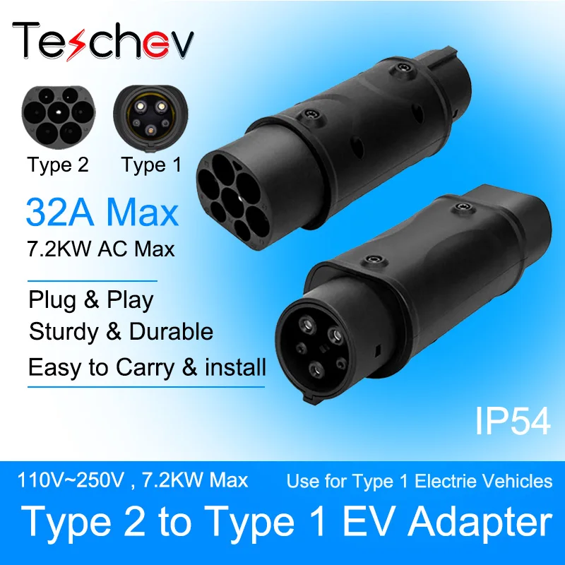 32A 22KW BYD EV Charger Adaptor For Type 2 to Type 1 SAE J1772 Charging For Fast Charger Type 1 to Type 2 7.2KW Conventor