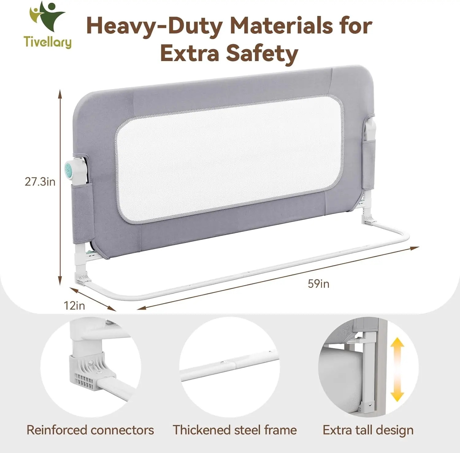 حاجز سرير قابل للطي طويل جدًا وقابل للتعديل للأطفال الصغار، يناسب سرير مزدوج إلى كينج مع واقي أمان سميك #3