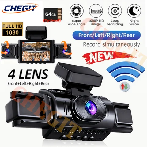 360 ° 차량용 블랙박스 WIFI 앱 비디오 레코더 1080P 차량용 DVR 3/4 렌즈 전방 내부 회전 가능 후방 야간 시야 블랙박스