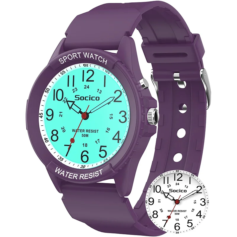 SOCICO Fashion Candy Color Silicone Band Women Watches Ladies Casual Arabic Numbers  Analog Quartz Watch for Girls Clock