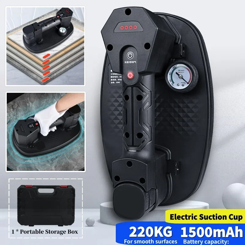 Portable Electric Vacuum Suction Cup 130KG-220KG Heavy Lifter Display Granite Glass Tile Suckers Air Pump Lifting Tool 1500mAh