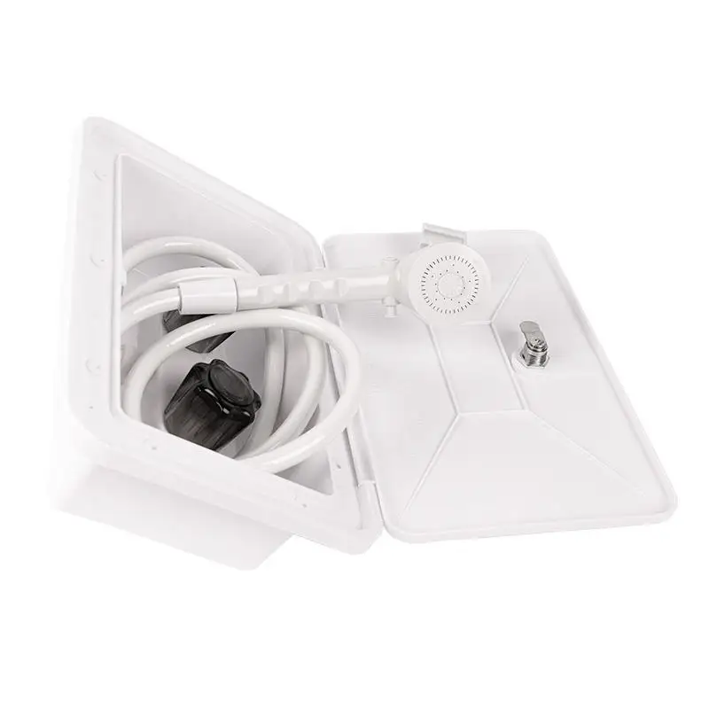White Outdoor RV Exterior Shower Box Durable RV Exterior Shower Kit with Temp Control, Lockable & Weatherproof for Outdoor