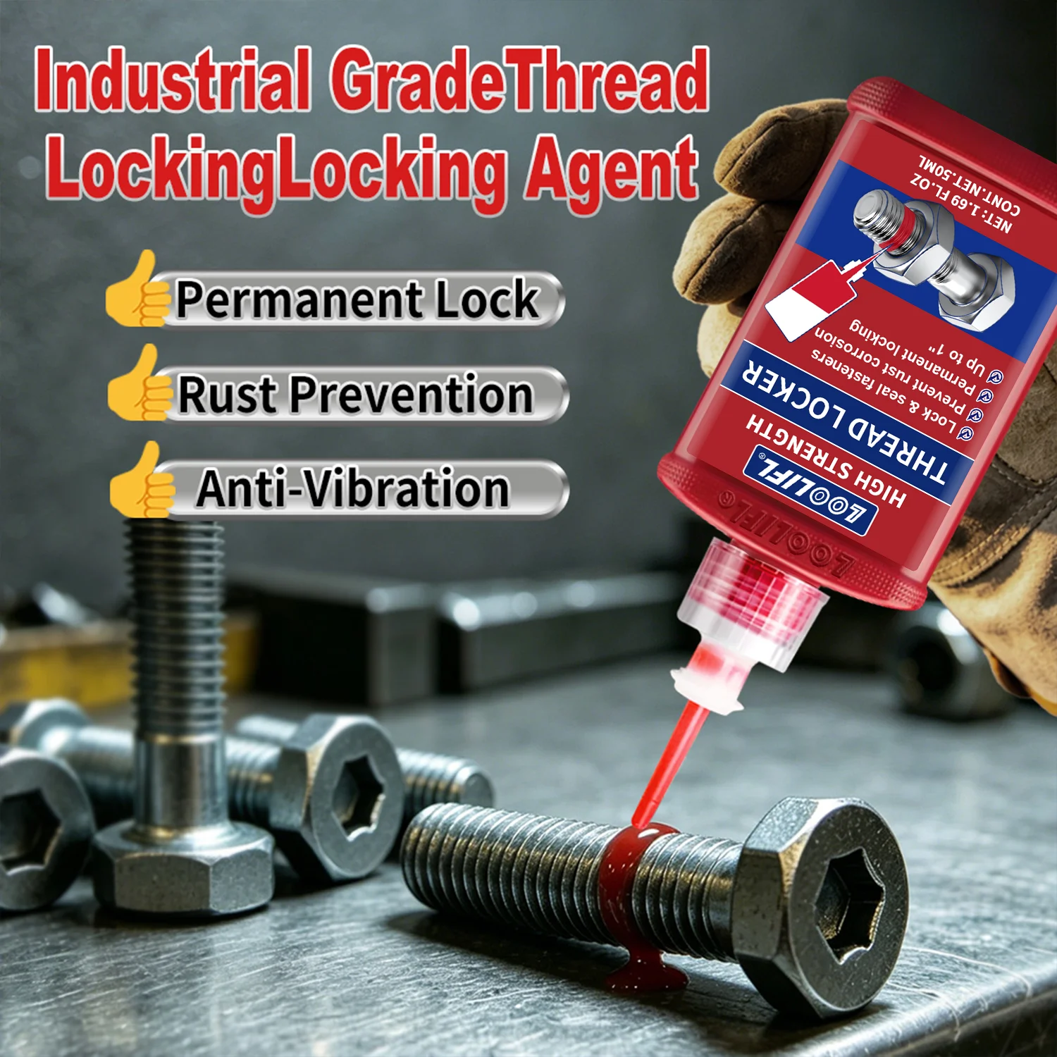 Threadlocker 271 Red High-Strength Thread Locker 243 Nuts-Bolts Locker Screw Adhesive Lock Tight Seal Fasteners Anaerobic Glue