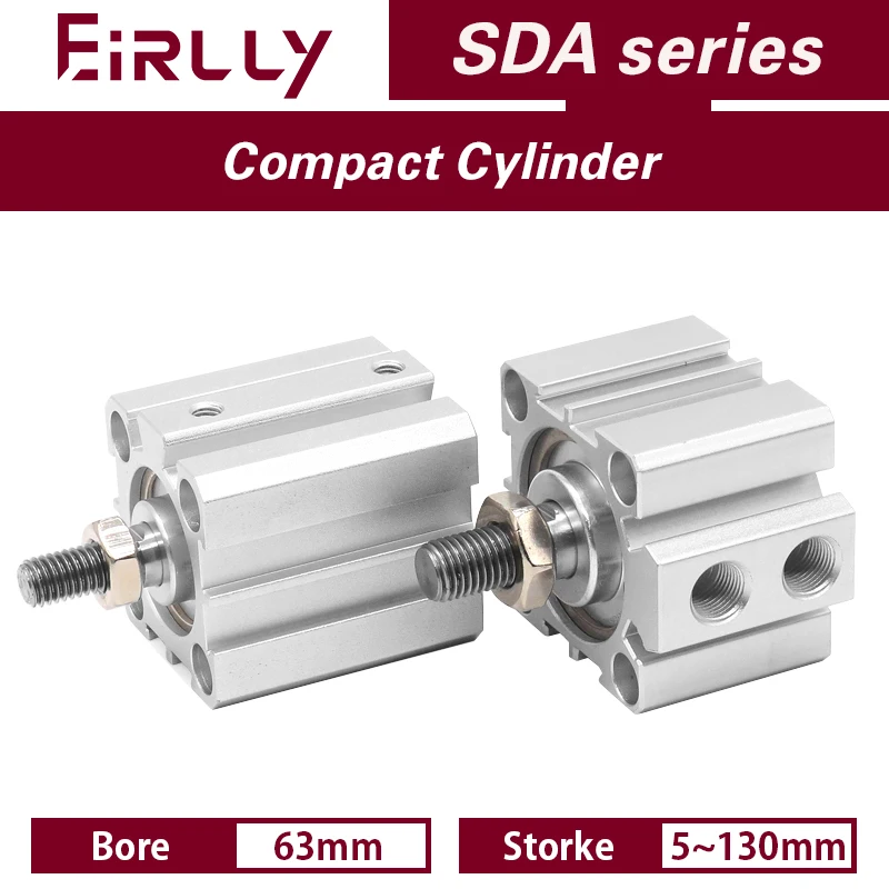 

Пневматический пневматический цилиндр SDA63-B Компактный цилиндр двойного действия Диаметр цилиндра 63 мм, ход 5-100 мм, наружная резьба