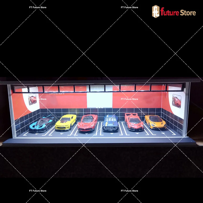 1/64 Garage Scene Model with Light Assembled Parking Lot Diorama Parking Place for Miniatures Cars Display