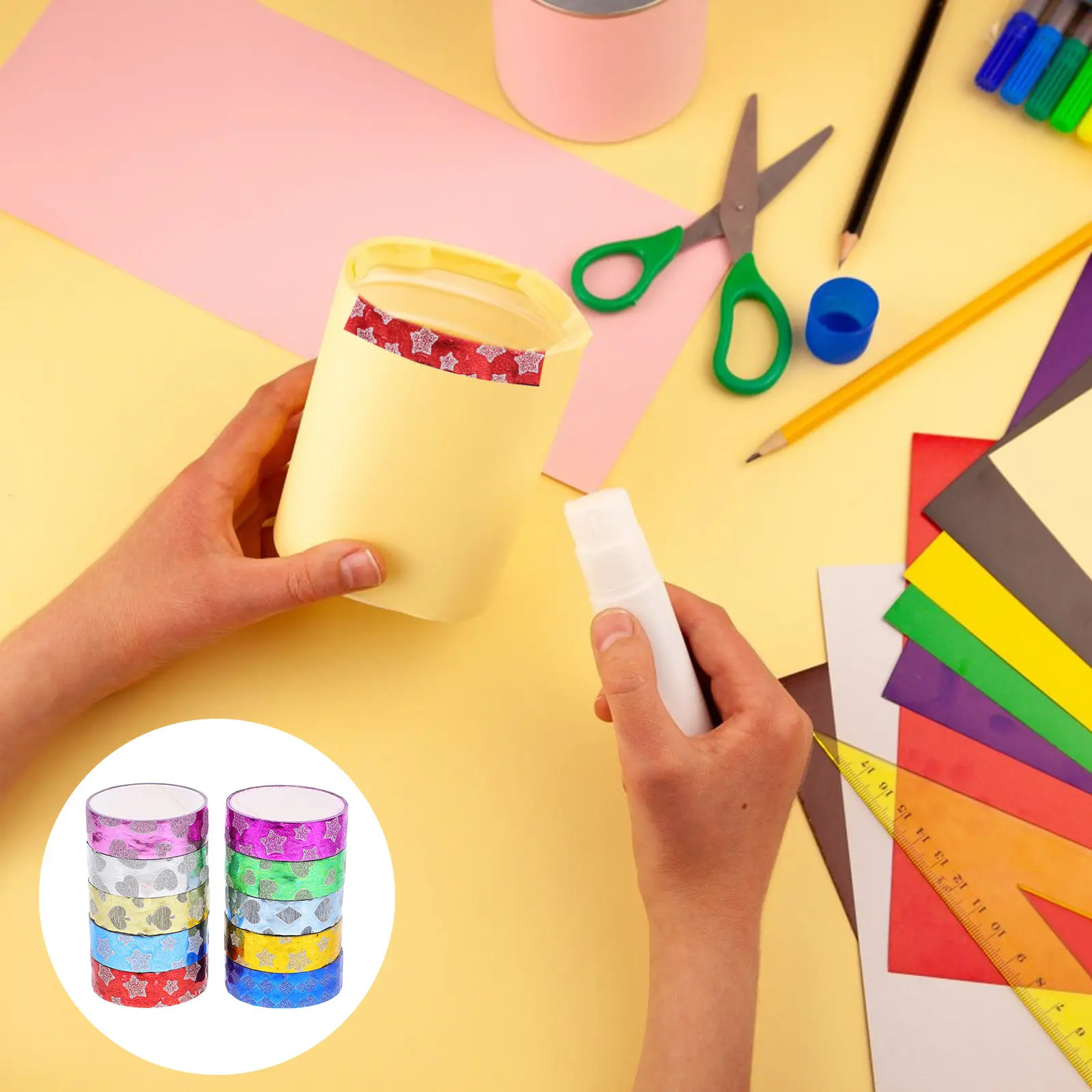 

10 рулонов блестящей клейкой ленты в стиле васи для поделок, праздничного декора, украшения подарочных коробок, скрапбукинга