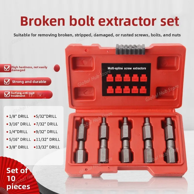 10PC broken head screw remover 13-piece set nut removers broken wire multi-spline damaged slider nut Removal