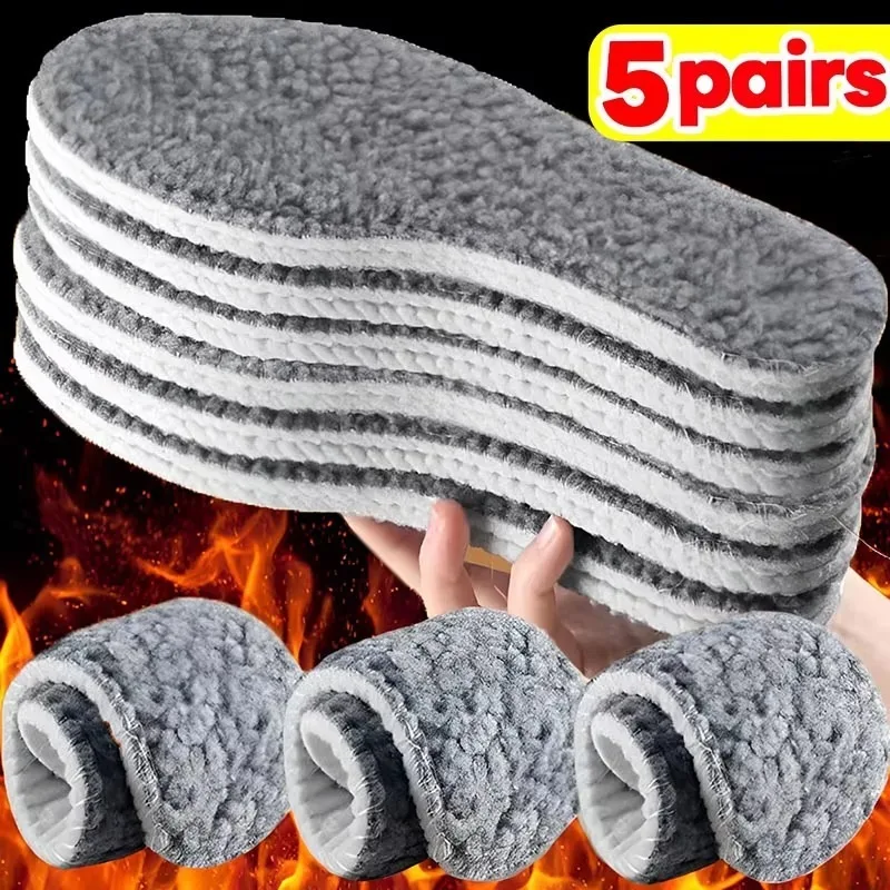 5/1pairs Thermal Thicken Plush Insole Wool Memory Foam for Unisex Sports Shoes Pad Soft Chill-proof Self-heating Shoe Pads