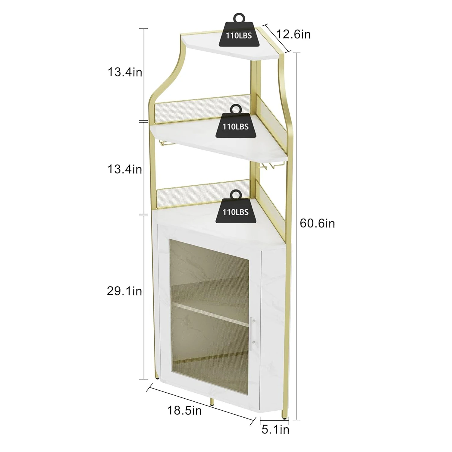 Corner Bar Cabinet,Wine Bar Cabinet with Led Lights and Adjustable Shelf,Corner Liquor Cabinet with Glass Holder and Storage