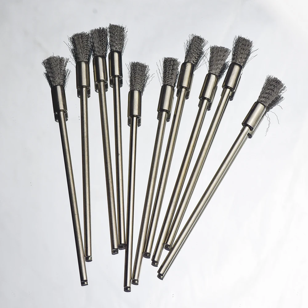 10Pc Stainless Steel Wire End Brush Pen Shape Bristle Scratch Brushes Extension Rod 1/8\