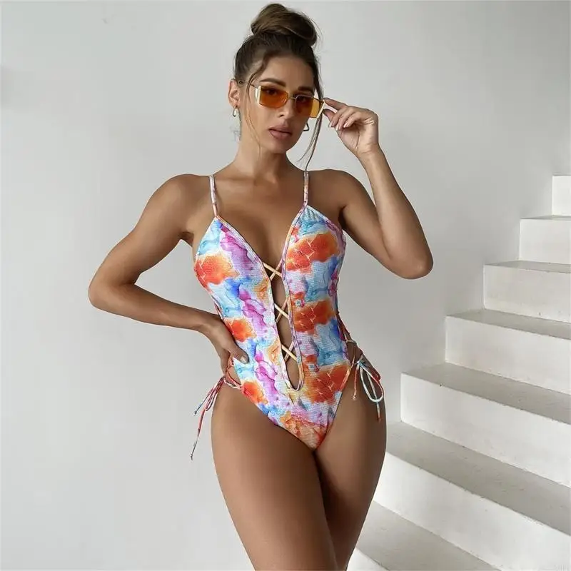 

X9FF Womens Hollow Bathing Suit Floral Print Swimwear One-Piece Swimsuit Beachwear