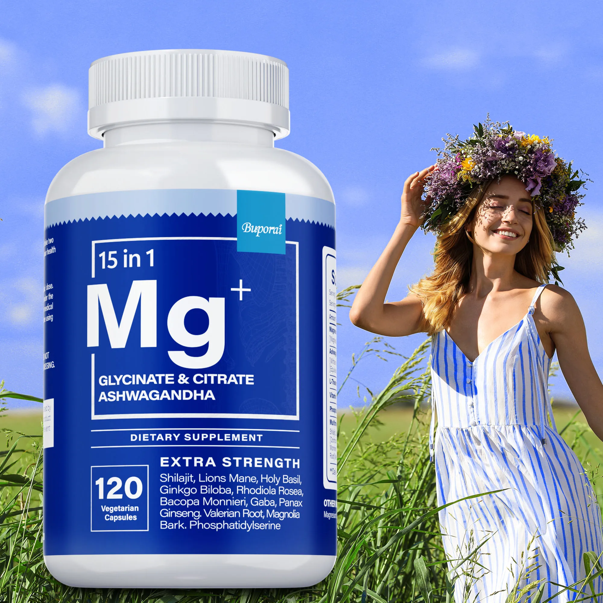 

Magnesium + Ashwagandha - with Magnesium Citrate, Reduce Stress, for Sleep, Calm Mood, Promote Adrenal, Heart and Bone Health
