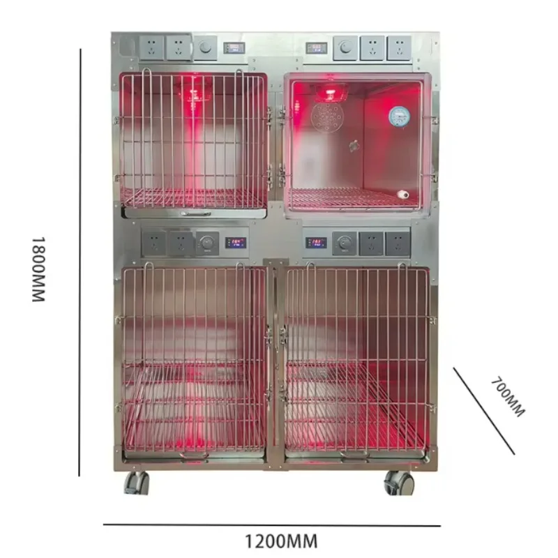

Veterinary Cage with 4 Doors for Animal Hospital Stainless Steel ICU Oxygen Cage Infrared Treatment Solid Warm