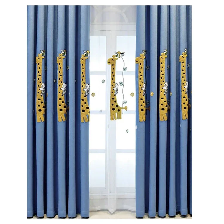 New Children\'s Room Cartoon Embroidered Curtains Cute Giraffe Boys and Girls Curtains for Bedroom Custom Finished Products