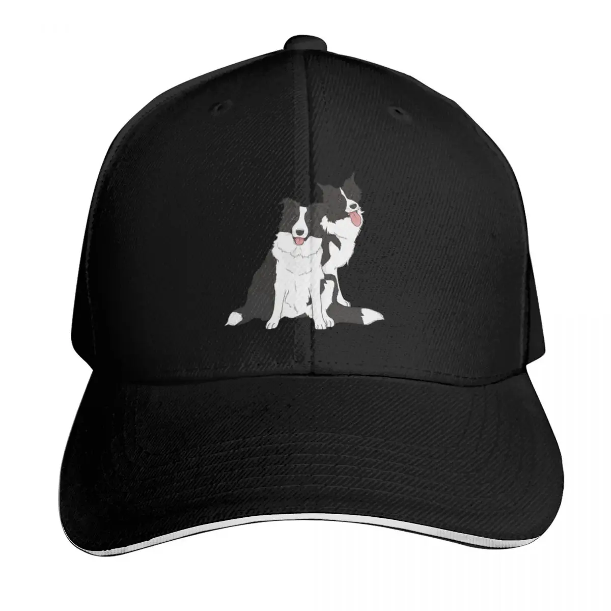 Casquette de baseball Border Collie, modèle snapback, visière plate, réglable, style « dad hat », six panneaux, calotte structurée.