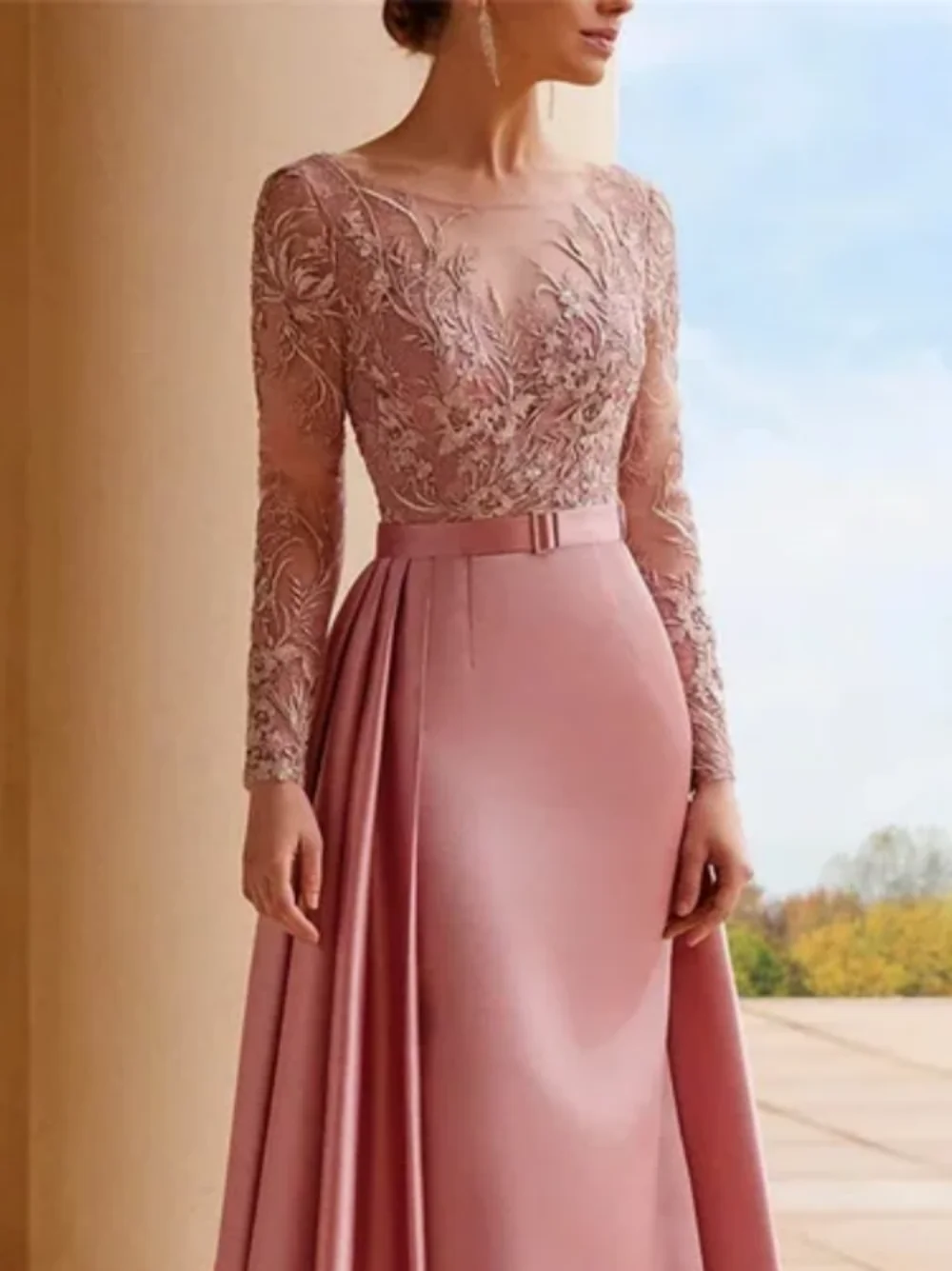 Vestido de noche de satén con escote en V para mujer, traje de encaje con escote en V, elegante, Formal