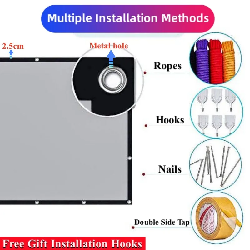 Projector Screen 16:9 Portable Metal Anti Light Projection Screen 60-120\