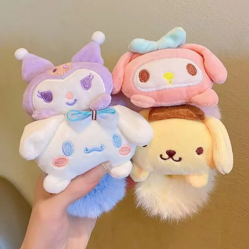 

Милый мультфильм Sanrio Cinnamoroll, плюшевая веревка для волос, модная резинка для волос My Melody Kuromi для девочек, аксессуары для волос для женщин, праздничные подарки