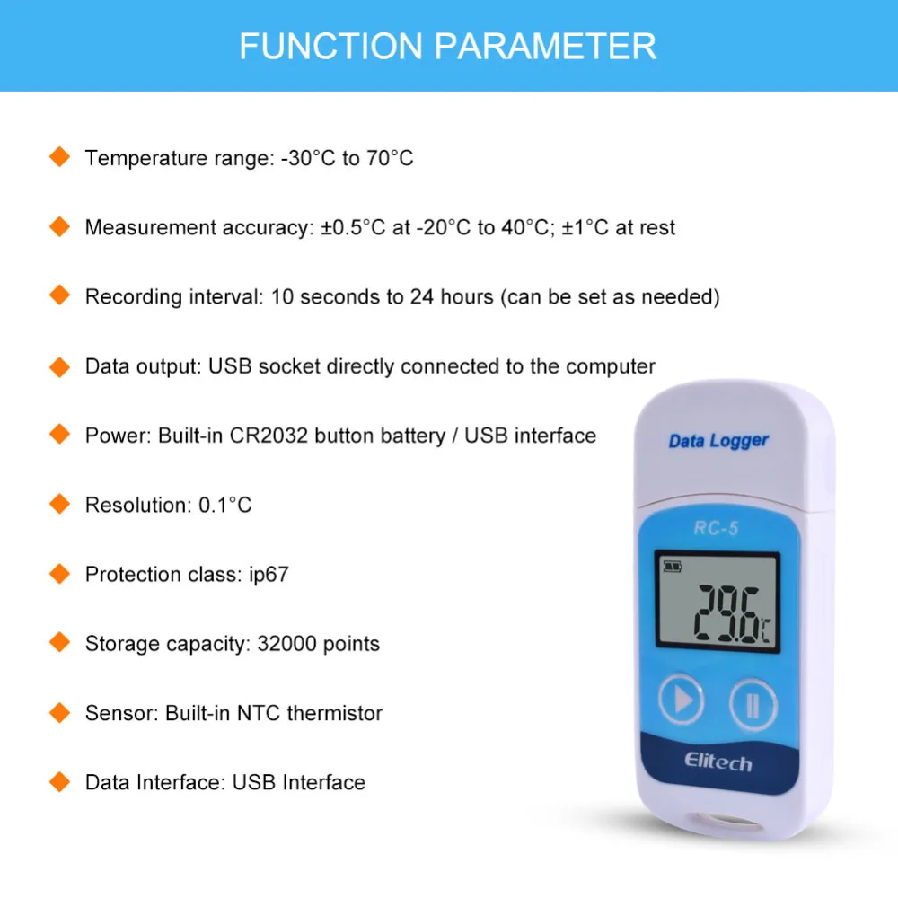 Registrador de datos de temperatura USB Digital de alta precisión ELitech RC-5 para almacenamiento en almacén, laboratorio de transporte refrigerado