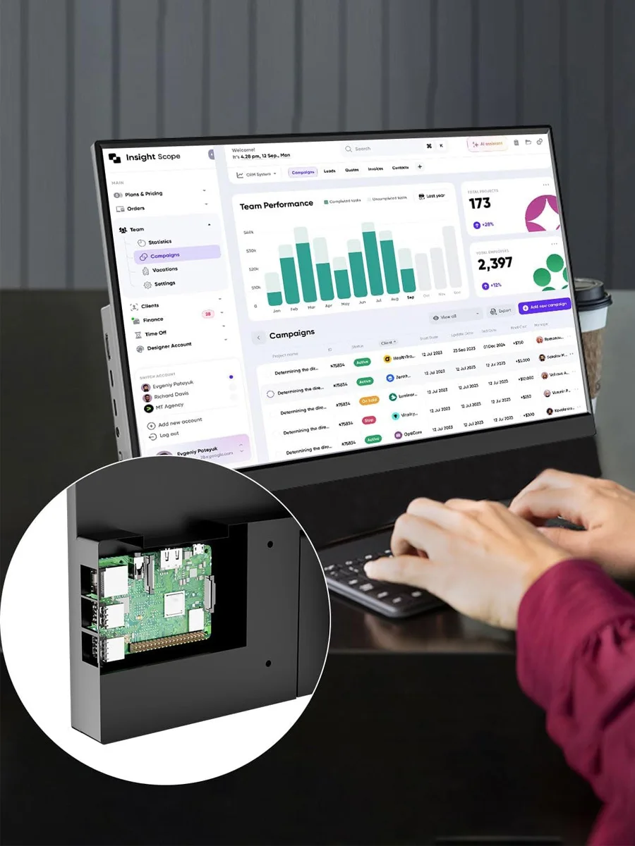 14-calowy monitor dotykowy do Raspberry Pi 5/4B/3B+3B, ekran dotykowy IPS, FHD 1200P, 60Hz HDMI USB-C do laptopa — zdjęcie produktu 7