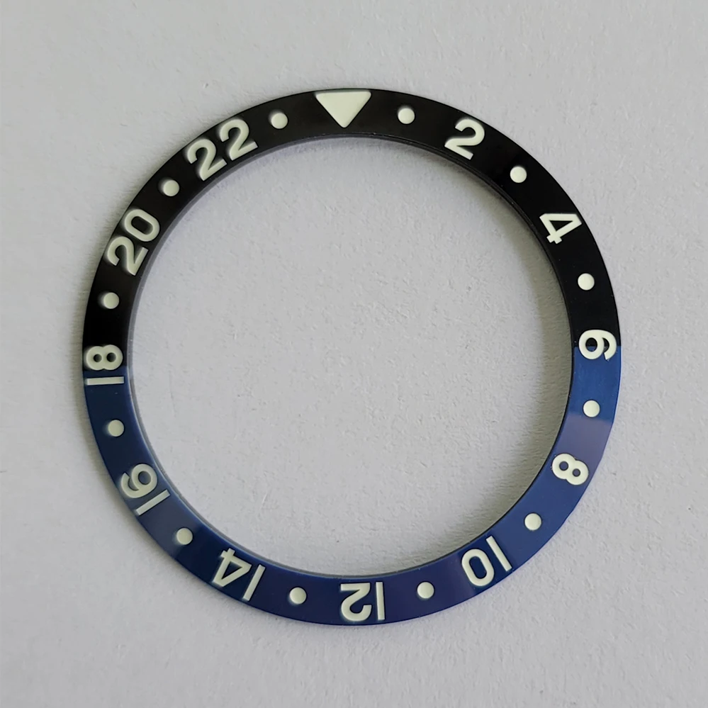 Mod Watch Accessories 37.5mm*30.7mm Beveled Ceramic Bezel Insert GMT Green Luminous Ring Fit For RLX GMT Mechanical Watch