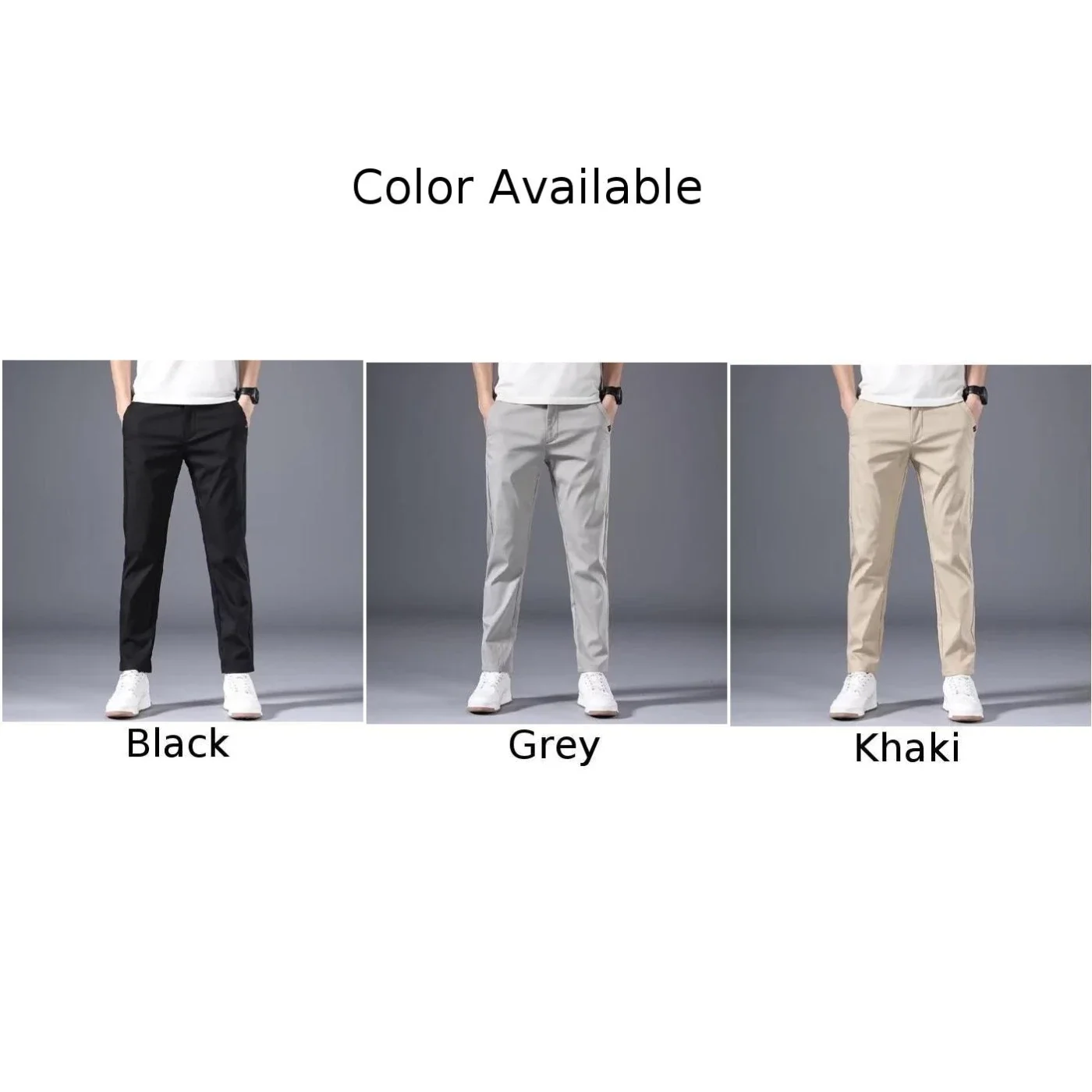 Fashion Men's Slim Fit Pants Solid Color Stretch Chino Trousers Casual Flat Front Flex Classic Full Pants Men Clothing